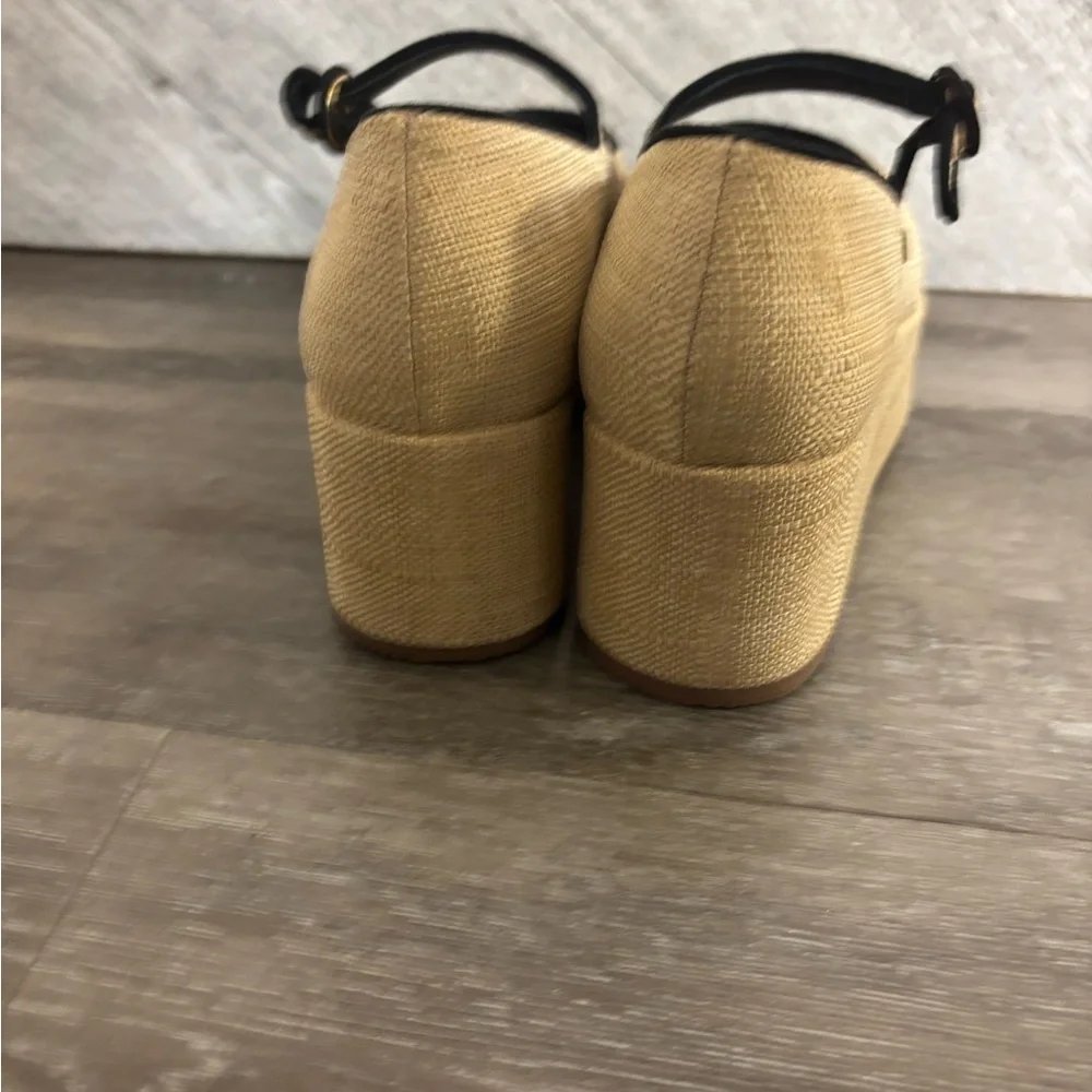 Larroude | Blair Platform Mary Jane Shoes In Raffia Beige Black Size 6.5 NEW